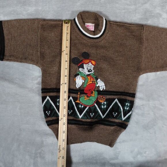 Mickey Mouse Istanbul Embroidered Sweater Toddler Size 3T Vintage Style Brown - Picture 7 of 8